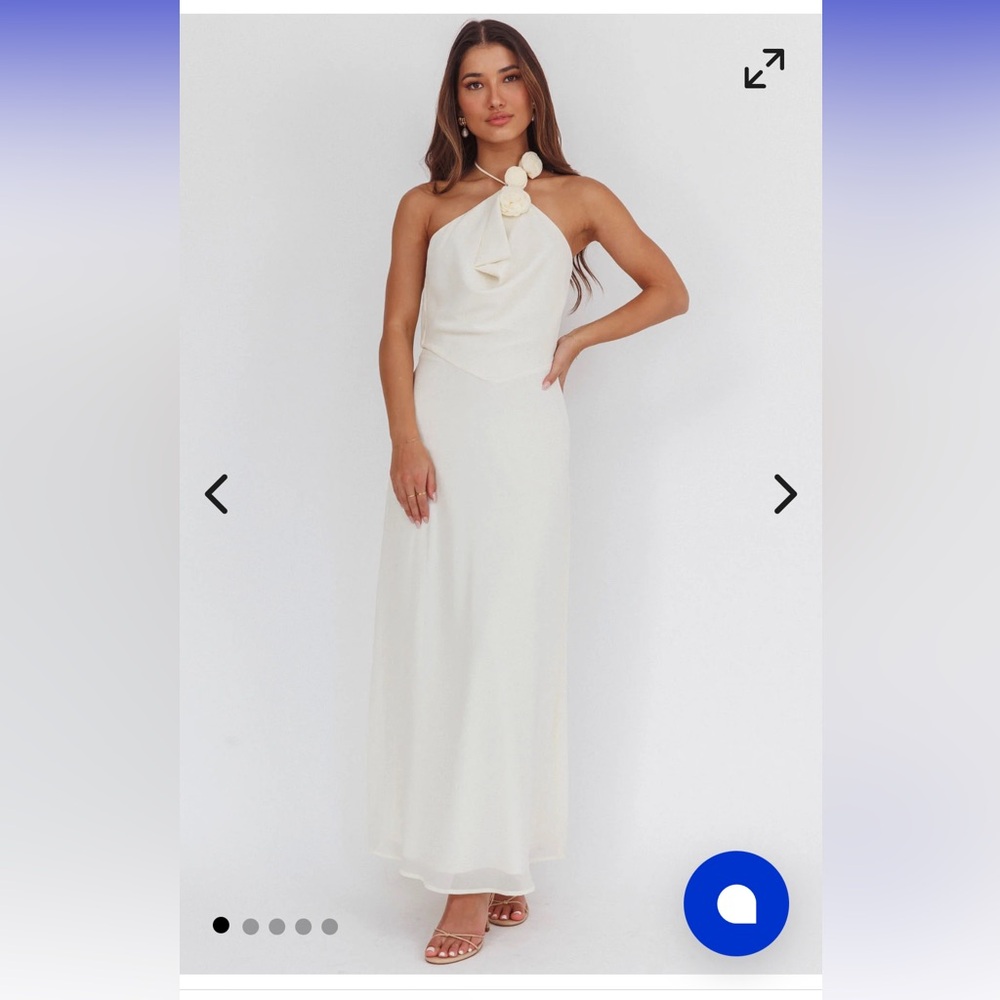 Selfie Leslie Petronilla Rosette Halterneck Maxi Dress Eggshell